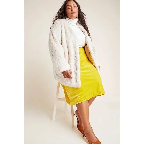 Maeve x Anthropologie Kelly Velvet Yellow Gold Midi Skirt - Picture 3 of 7